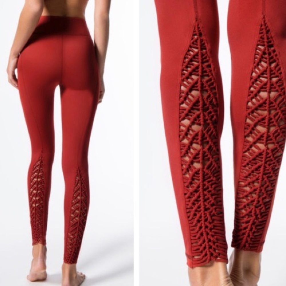 Carbon38 red Padang crochet leggings